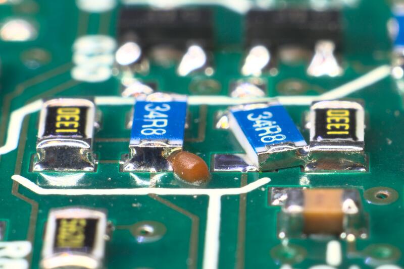 Resistor soldered incorrectly, angled shot
