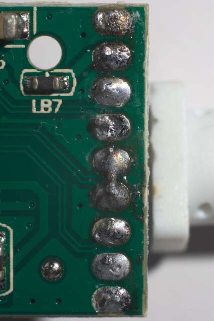 Close-up on USB solder joints