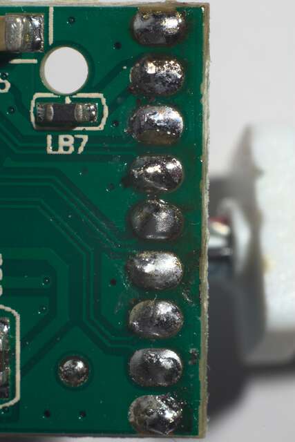 Close-up on USB solder joints